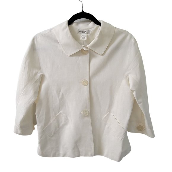 David N Off White Long Sleeve Button Up Collared Jacket Women's Petite 6P 1036 - Picture 2 of 5